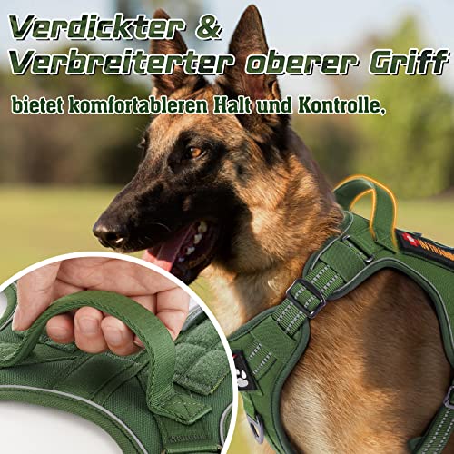 rabbitgoo Hundegeschirr mittelgroße Hunde, Anti Zug Geschirr Hund Verstellbar mit Griffe Verbreitert, Robust und Verschleißfest, Taktisches Hundegeschirr mit Metallschnallen zum Wandern(M, Grün)