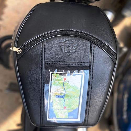Image of Leatherette Scratch Protection Bike Tank Cover | Storage Bags | Compatible for Classic 350 /500 /Electra /Bullet | Comes with Transparent Pocket for Mobile - Black