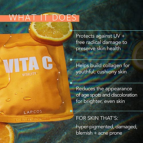 Lapcos Vita C Sheet Mask, Daily Face Mask With Vitamin C To Brighten And Renew Skin, Korean Beauty Favorite, 5-Pack #TOP5