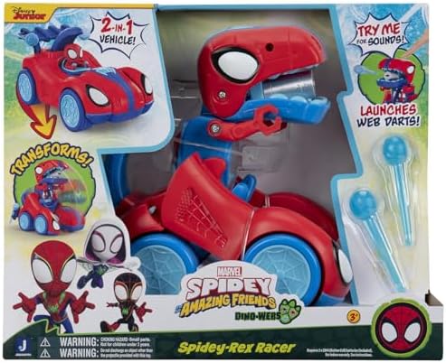 MARVEL Spidey and His Amazing Friends Spidey-Rex Racer - 8-Inch Vehicle with Sounds that Transforms from Vehicle Into Dinosaur