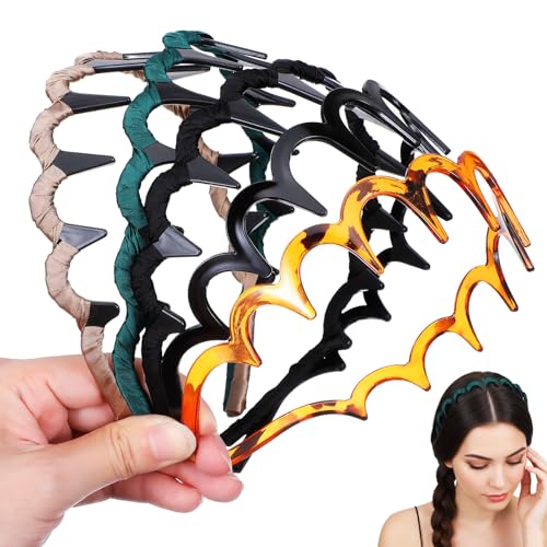 2025 New U Shape Fashion Tooth Hair Comb Headband 5PCS Reversible Korean Headbands for Women Zigzag Headband with Teeth for High Cranium Volume Non-Slip Hair Accessories Gifts Amber Black Khaki Green
