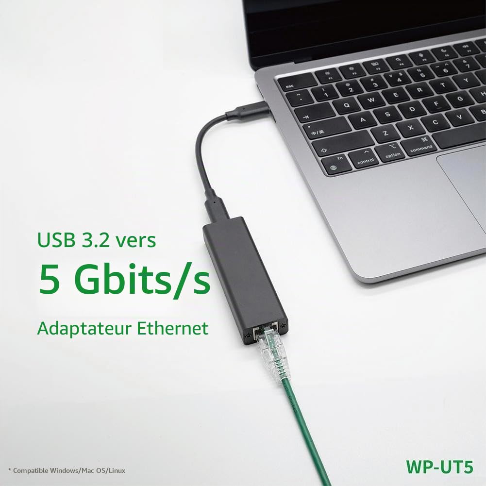 Eawfgtuw Adaptateur USB 3.2 vers Ethernet 5GbE (WP-UT5) haute vitesse compatible avec Windows 11 pour MACOS pour Linux Synology pour QNAP QTS pour ordinateur portable de bureau
