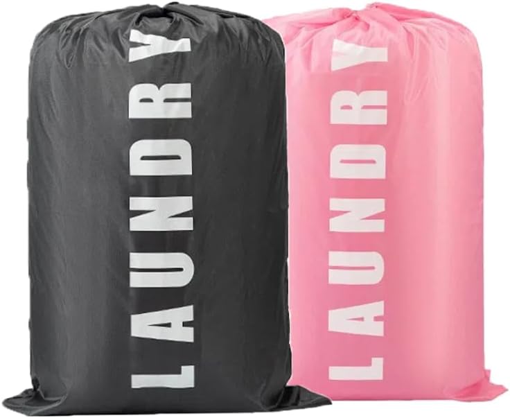 2 Pack XL Travel Laundry Bag, Dirty Clothes Organizer with Drawstring, Large Enough to Hold 4 Loads of Laundry， Easy Fit a Laundry Hamper or Basket，24" x 36"