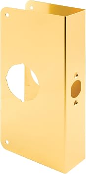 Prime-Line U 9550 Brass Lock and Door Reinforcement Plate, Single Pack | For 1-3/4 In. Thick Doors, Brass Finish