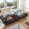 1Easylife Dish Drying Rack, 2 Pieces Large Dish Rack Drainboard Set for Kitchen Counter, Rustproof Dish Drainers with Drainboard, Adjustable Swivel Spout, Wineglass and Utensil Holder for Big Family