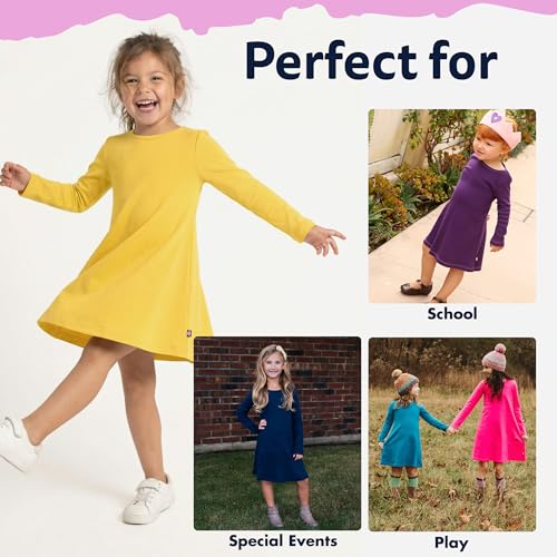 Image of City Threads Girls' 100% Cotton Long Sleeve Dress - Active Kids School, Playing, Parties - Made in USA