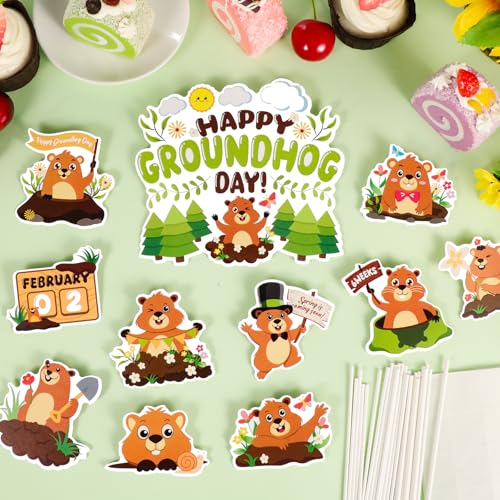 Konsait 25 piezas de decoración para cupcakes de marmota con diseños de animales 7