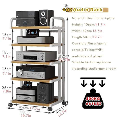 Estante para equipos de sonido en madera resistente con ruedas de seguridad 4