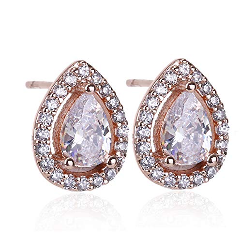 Women Cubic Zirconia Stud Earrings - 14K Rose Gold Plated Vintage Pear Shaped Cz Crystal Rhinestone Small Halo Stud Earrings For Wedding Party Prom Girls By Amyjane #TOP9