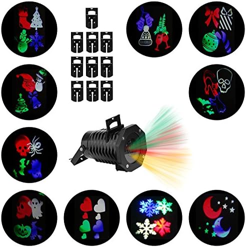 Christmas Lights Projector – Multicolor Rotating Led Christmas Shower lights, 10PCS Pattern Waterproof Lens Christmas Projector Lights Outdoor/Indoor for Celebration, Garden Decorations and more