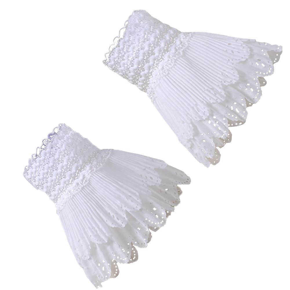 Elegtiskas Women's 15White Lolita False Sleeves Wrist Cuffs Floral Layered Lace Cuff