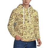 LGHHGY Sudadera con capucha de forro polar para hombre, diseño de Treasure Maze, sudadera cálida con bolsillo, manga larga y hombros caídos, Negro, M