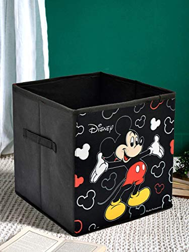 Image of Kuber Industries Disney Mickey Print Foldable Cube Box|Non Woven Storage Box For Clothes|Storage Organizer for Toys, Books, Baby Clothes|Pack of 2 (Black)