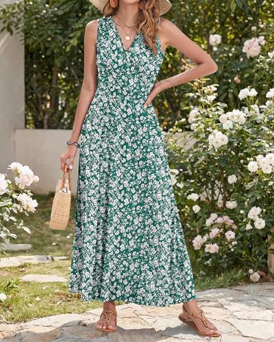 Image of AUSELILY Womens Maxi Dress Summer Sleeveless Wrap Long Dresses with Pockets | V-Neck Wrap Sleeveless Sundress, fits formal, casual, beach, vacation & daily wear