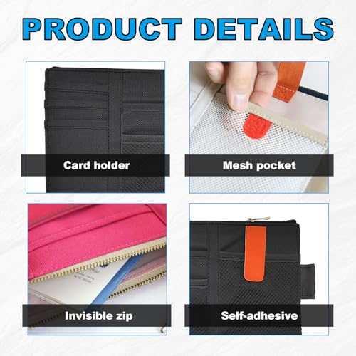 Image of Car Sun Visor Organizer, Multi-Pocket Net Personal Belonging Pocket, Universal Car Accessories for Card, Document (Black)