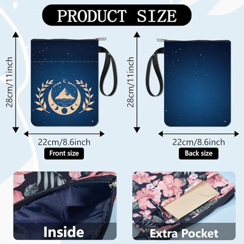 CRASPIRE Mountain Book Sleeve Moon Phase Book Protector Stars Book Covers for Paperbacks Washable Fabric Cloth Book Cover with Zipper and Extra Sleeve Pocket for Book Lovers Classmate Gifts - Image 2
