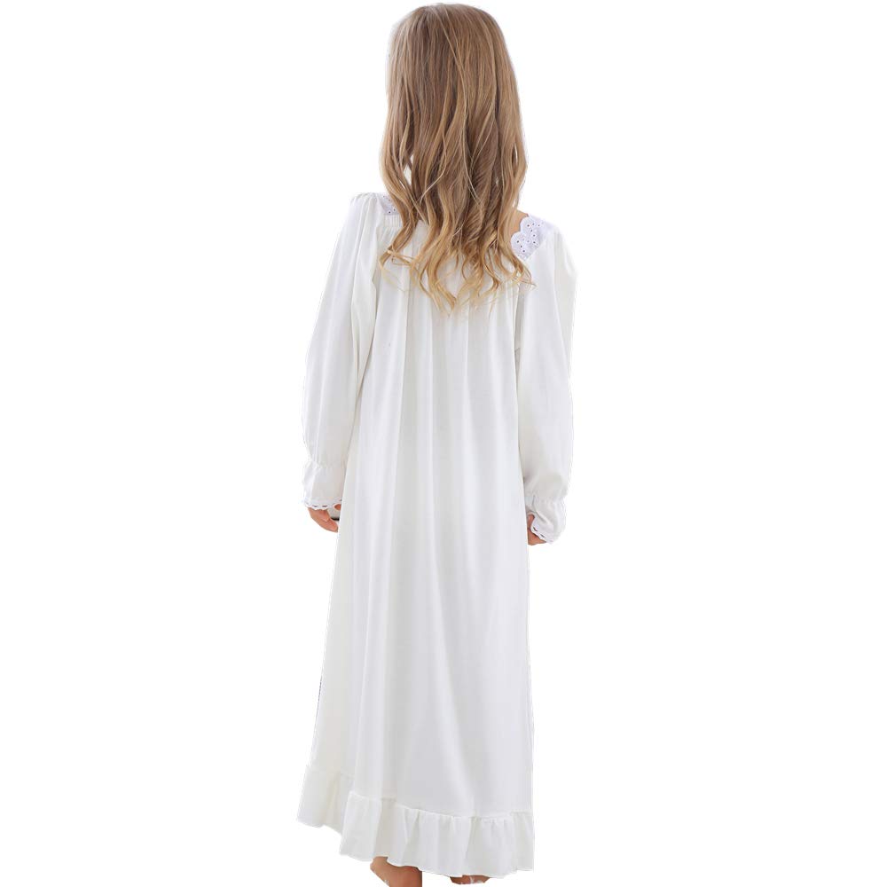 Chemise de Nuit Pyjama pour Fille 3-13ans Robe de Nuit à Manches Longues en Dentelle en Coton pour Enfant