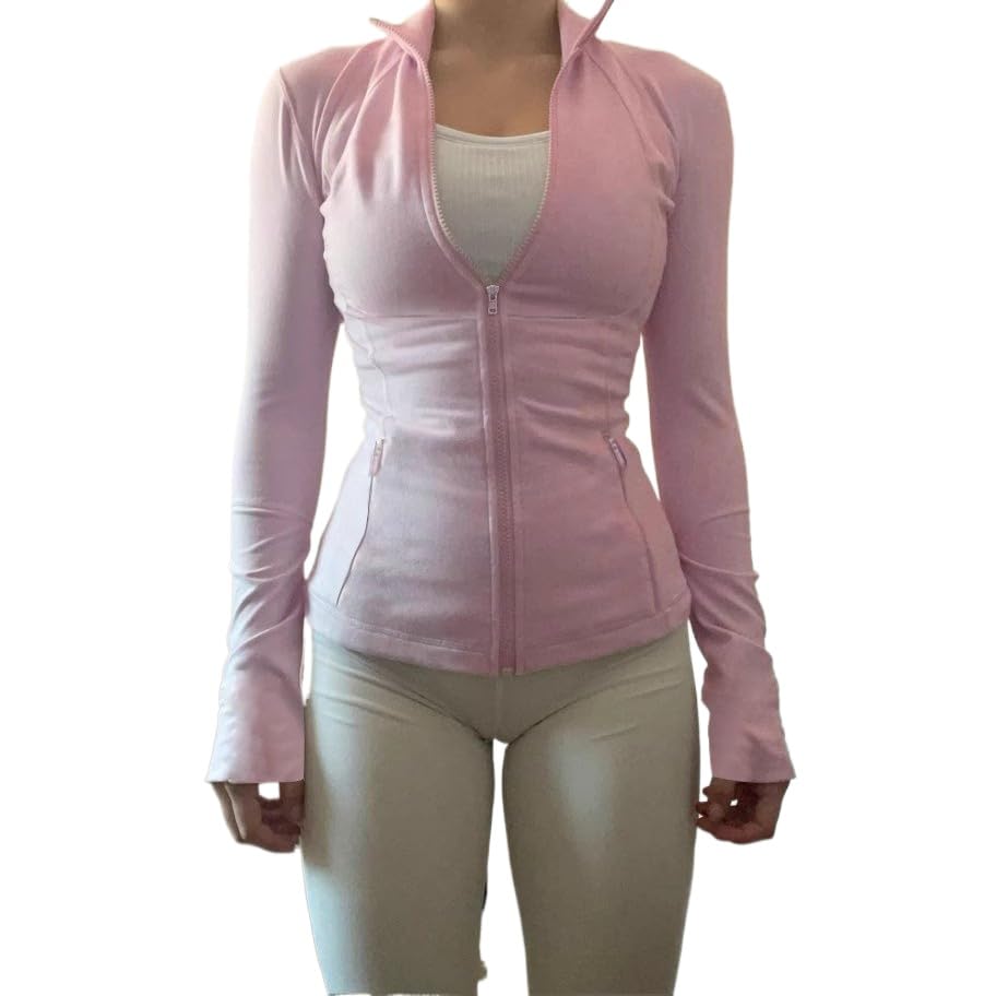 heyheyshine Women's Yoga Sports Jackets Workout Athletic Running Jacket Slim Fit Full Zip Hoodie Athletic Jacket (Pink,Medium)