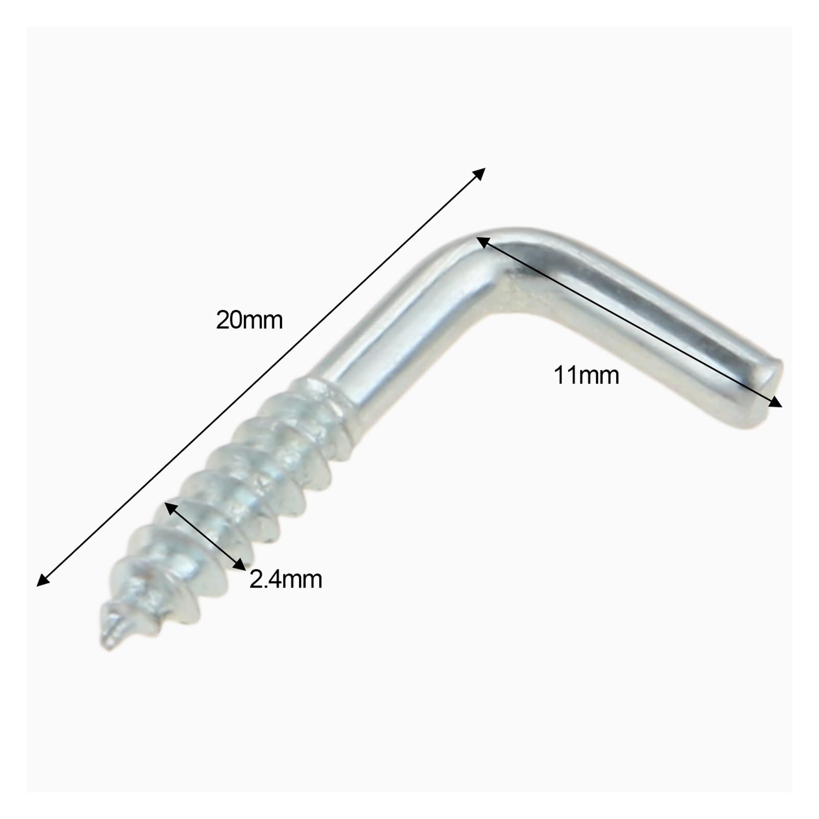 Haki sufitowe w kształcie litery L, zestaw 100 sztuk, srebrne haki wkręcane 2,4 x 11 20 mm