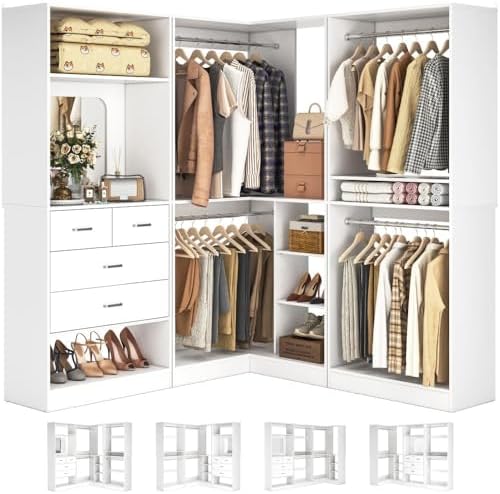 Unikito 86” Closet System, Large Corner Closets Organizer with Ha...