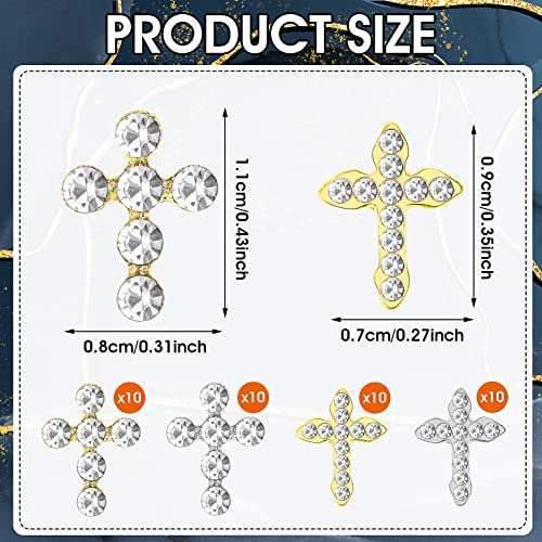 Giantree 40 Pcs Cross Nail Charm, 3D Nail Charms Shiny Rhinestones Cross Charms Nail Art Alloy Crystal Luxury Nail Ornament For Girls Nail Art Diy Crafts Decoration Supplies #TOP3