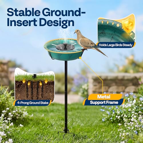 image for VIVOHOME Bird Bath with Solar Fountain for Outside, Weather-Resistant 