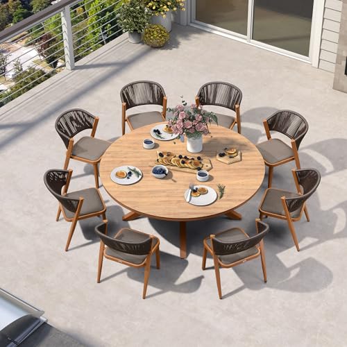 9 Piece Round Outdoor Dining Set for Stylish Backyard Entertaining 4 PURPLE LEAF 9 Pieces Round Outdoor Dining Set Large Outdoor Dining Table and Chairs Aluminum Wicker Rattan Patio Furniture Set for Lawn Porch Deck Brown