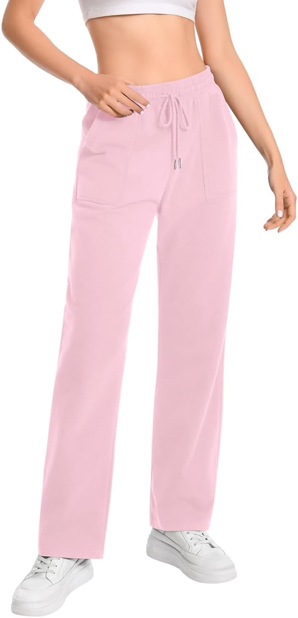 Auriviz Widen Waistband Sweat Pants for Women Exposed Pockets Lounge Sweatpants Straight Leg Pants 29’’ Inseam - Image 2