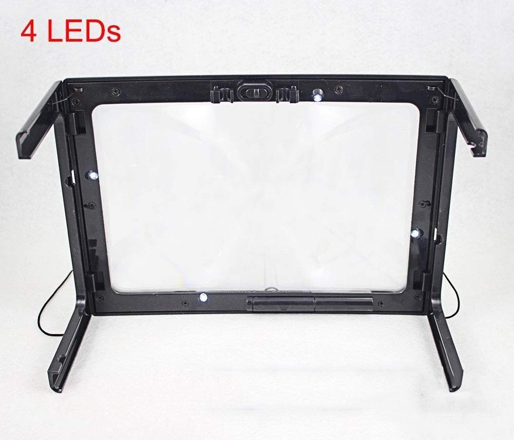 EUQKKWLOY Lupa LED 3X, Rectangular, tamaño A4, Grande, Plegable, Manos Libres, Ideal para Escritorio, Mesa, tareas y Manualidades.