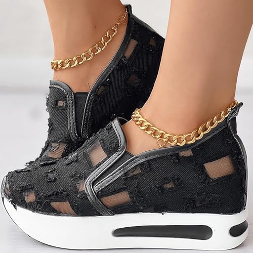 Floral Embroidery Sneakers for Women,2025 New Embroidery Platform Wedge Breathable Sheer Mesh Lace Fashion Sneakers with Arch Support for Women,Slip On Loafers,Walking Work Shoes3
