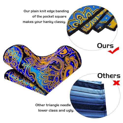 Image of 5PCS Tie and Pocket Square for Men, Silk Necktie and Handkerchief Cufflinks with Gold Ring and Lapel Pin Set