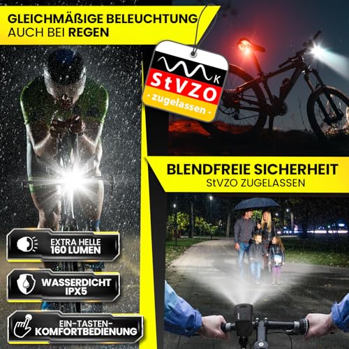 Dunlop Sports Fahrradlicht Set Fahrrad Licht - Extra helles LED mit Hochleistungs Akku -...