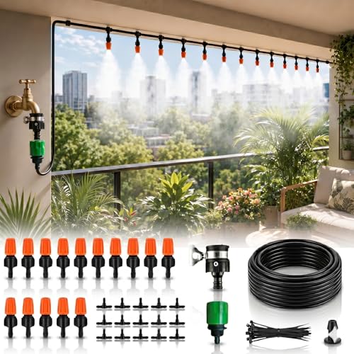Image of JERN DIY 15 Nozzle Drip Irrigation Kit for Plants, Automatic Plant Watering System with Misting Cooling Nozzles, DIY Garden Irrigation Set for Balcony, Terrace, Lawn, Patio, Greenhouse & Outdoor Use