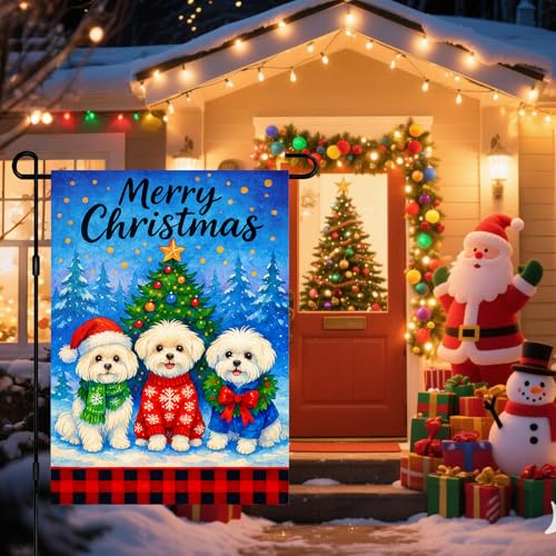 Image of BlissYard Christmas Bichon Dogs Garden Flag 12x18 Inch Polyester