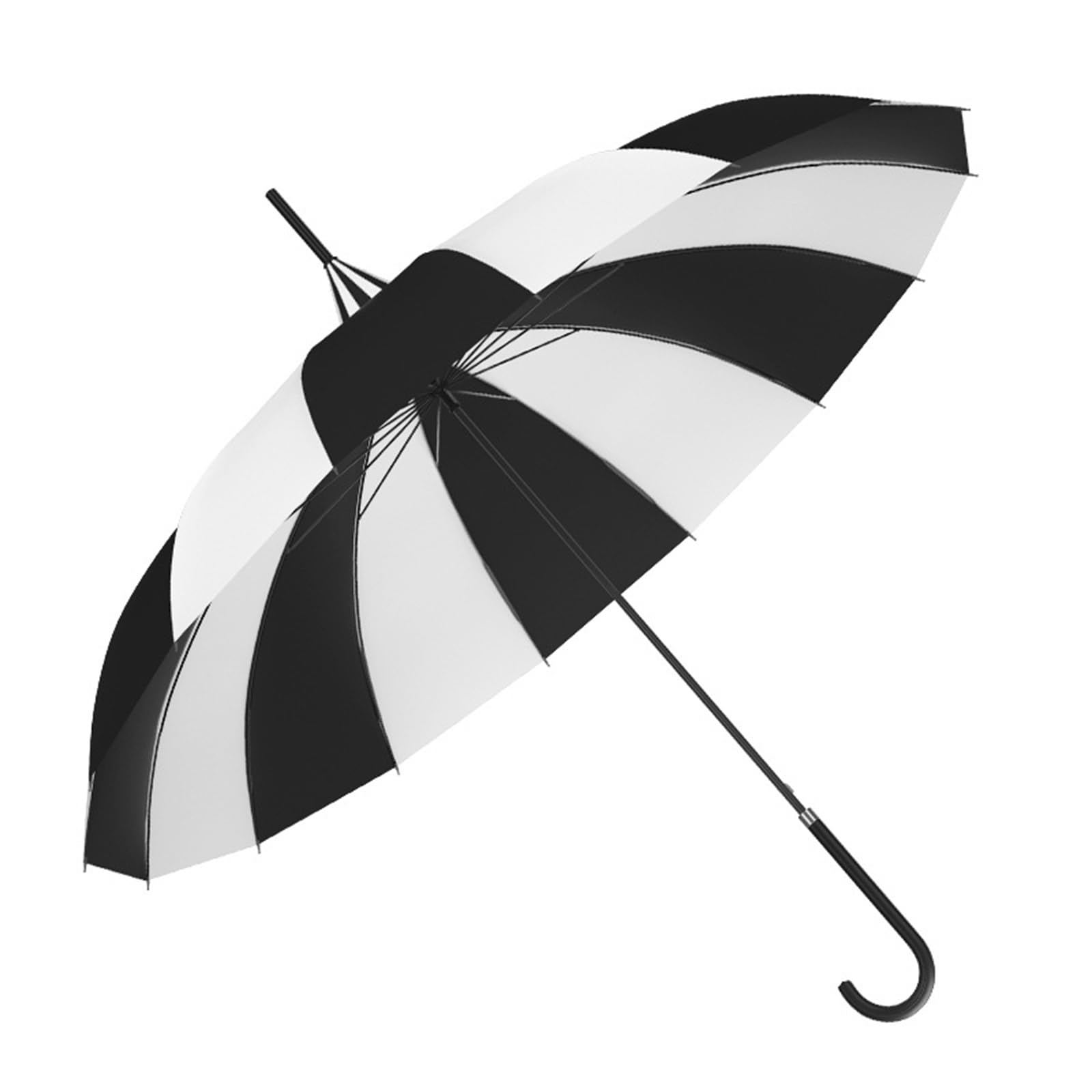 Uqezagpa 16k Black and White Stylish Pagoda Umbrella Classical Striped Umbrella Sun Rain Large with Hook Handle Black and White Striped