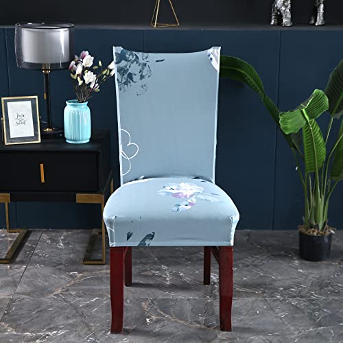 Image of House of Quirk Elastic Chair Cover Stretch Removable Washable Short Dining Chair Cover Protector Seat Slipcover (Pack of 2, Green Pearly Grey)