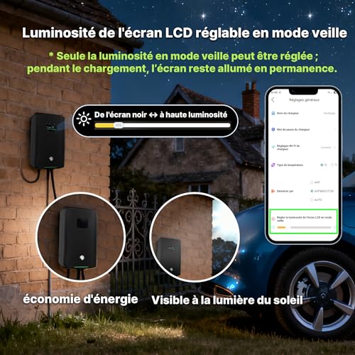 Borne de recharge électrique 7KW monophasé avec câble Type 2 de 6m