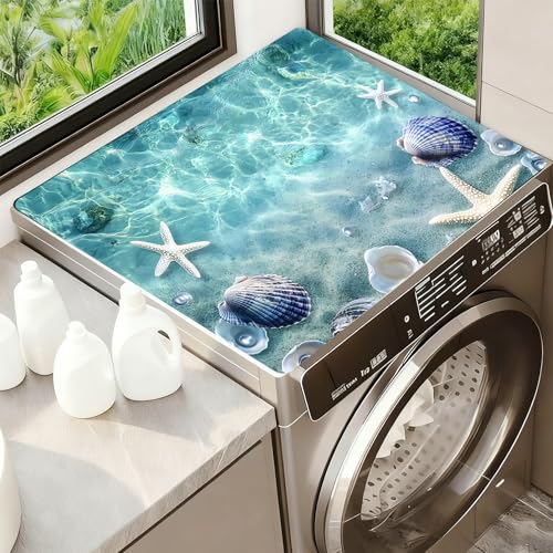 Image of Washer Dryer Top Cover Mat, Non-Slip Laundry Room Decor, Laundry Room Kitchen Appliance Decor Protector Universal 23.6 inchx19.7 inch (Sea)