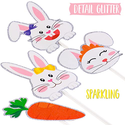 36Pcs Happy Easter Party Cupcake Toppers Decorations Easter Bunny Carrots Cupcake Toppers For Easter Spring Theme Birthday Party Supplies #TOP4