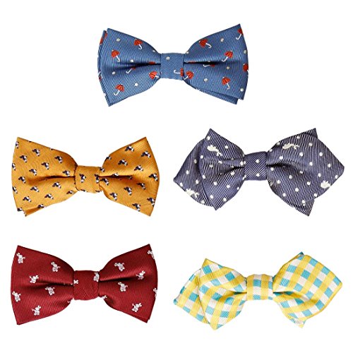 Bundle Monster 5 pc Boys Mixed Pattern Adjustable Elastic Pre-Tied Bow Tie Fashion Accessories - Set 8