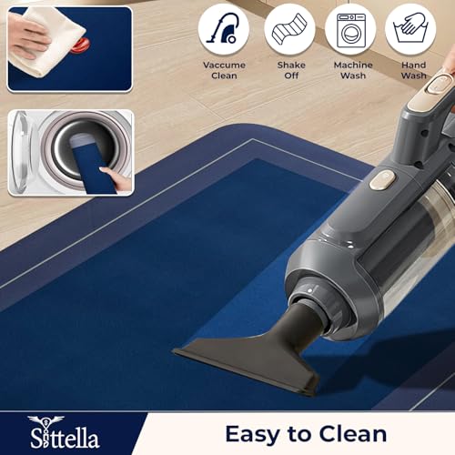 Image of SITTELLA Rubber Kitchen Mats Set of 2, Anti-Skid Kitchen Mats, Water Absorbent Rug, Carpets, Floor Mat for Home and Kitchen (120x40cm & 40x60cm) Blue, Rectangular