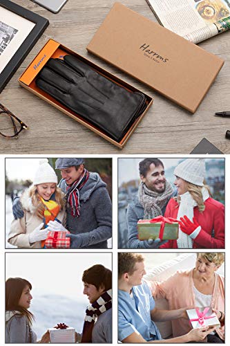 Leather Gloves for Mens Full-Hand Touchscreen Gift Packaging Cold Weather Glove (XL-9.4"（US Standard Size）, BLACK) - Thumbnail 5