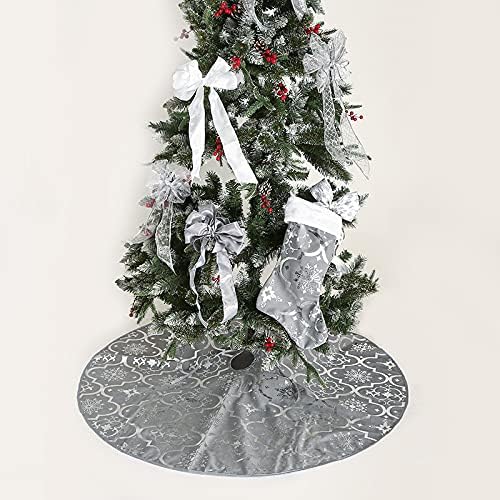 Wlflash Christmas Tree Skirt 48 Inches Snowy Pattern Xmas Tree Skirts Large Christmas Tree Mat Holiday Decorations Indoor Outdoor