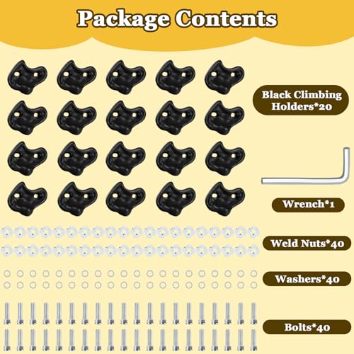 20PCS Black Rock Climbing Holds,Hard Plastic Rock Climbing Wall for Kids,Extra Large Climbing Rock Wall Grips with Mounting Hardware and Wrench for Indoor Outdoor Playground,Installed on Wooden Board
