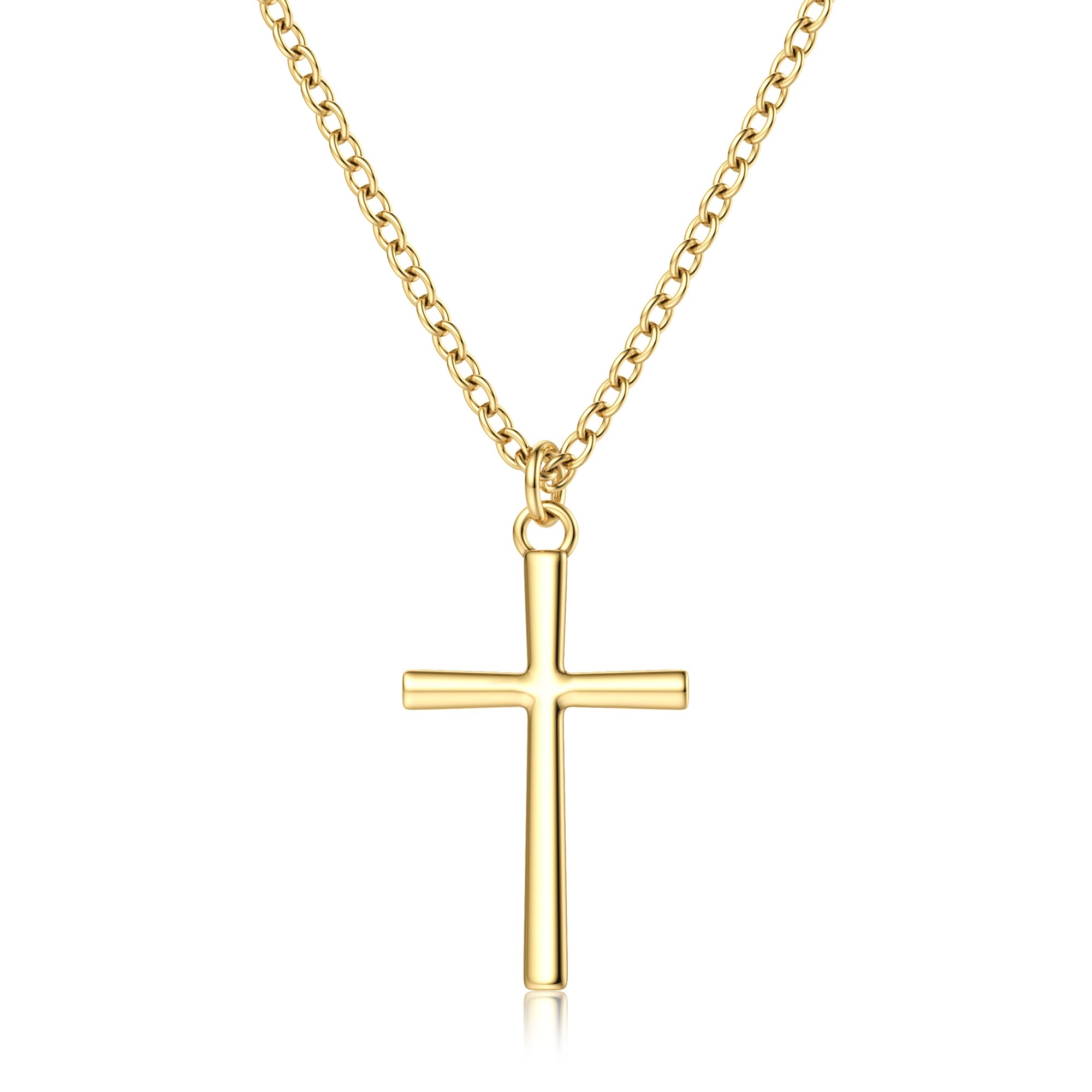 LOYALLOOK Gold Cross Necklace for Women Men, 14K Gold Plated 925 Sterling Silver Dainty Cross Pendant, Hypoallergenic Non-Tarnish Gold Necklace, Simple Christian Faith Jewelry Gift for Daily Wear, 18-20 Inch