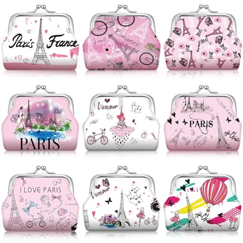 Yeyeplum 9 Pcs Paris Souvenir Coin Purse Bulk for Women Souvenirs Gifts Change Wallet City Travel...