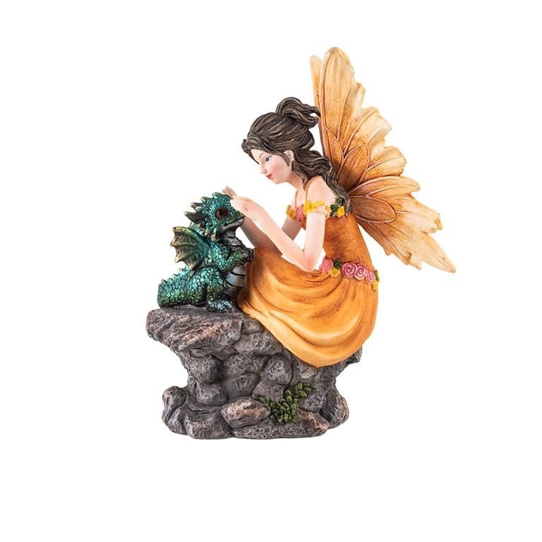 Fée orange et bébé dragon DRW sur pierres pour réenchanter l'ambiance de votre salon