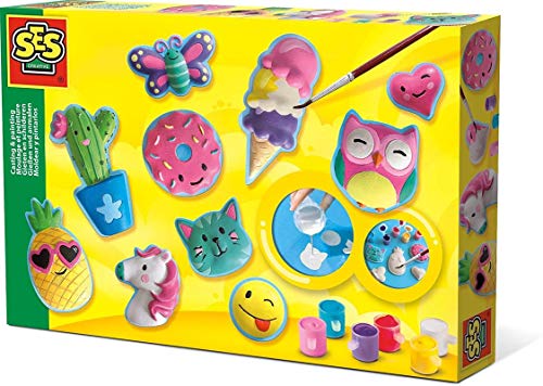 SES Creative | Gipsfiguren Set für Kinder | Bastelset mit Formen Gips & Farben | Gießen und Bemalen Figuren | Kreatives Spielzeug ab 5 Jahre | DIY Set für Zuhause | Geschenkidee Kinder Kreativ