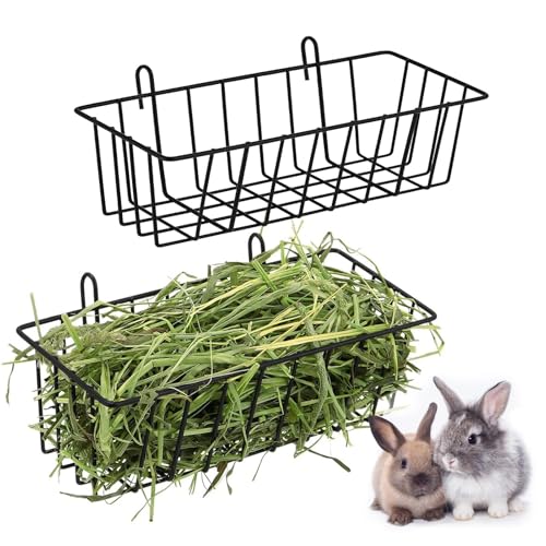 Rabbit Hay Feeder Metal Hanging Hay Rack Guinea Pig Food Supply Storage Rack 2PCS (black, 23 * 10 * 7.5CM)