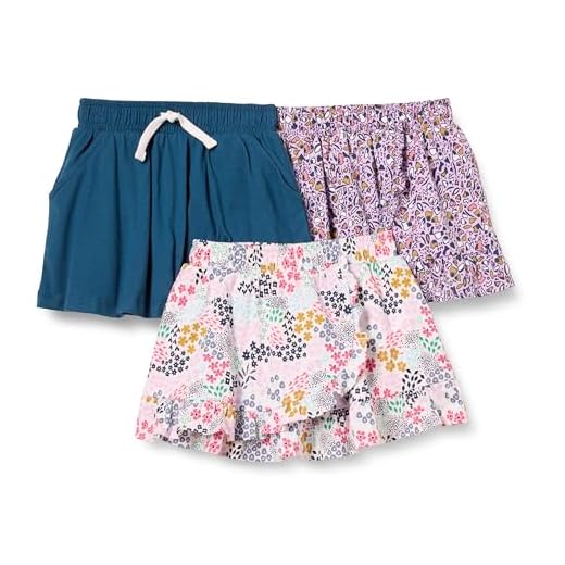 Amazon Essentials Toddler Girls' Knit Scooter Skirts, Pack of 3, Navy, Floral, 2T